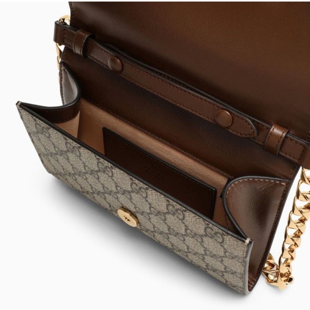 Gucci GG Supreme Horsebit 1955 Curved Flap Envelope Small Canvas Shoulder Bag - Picture 4 of 14